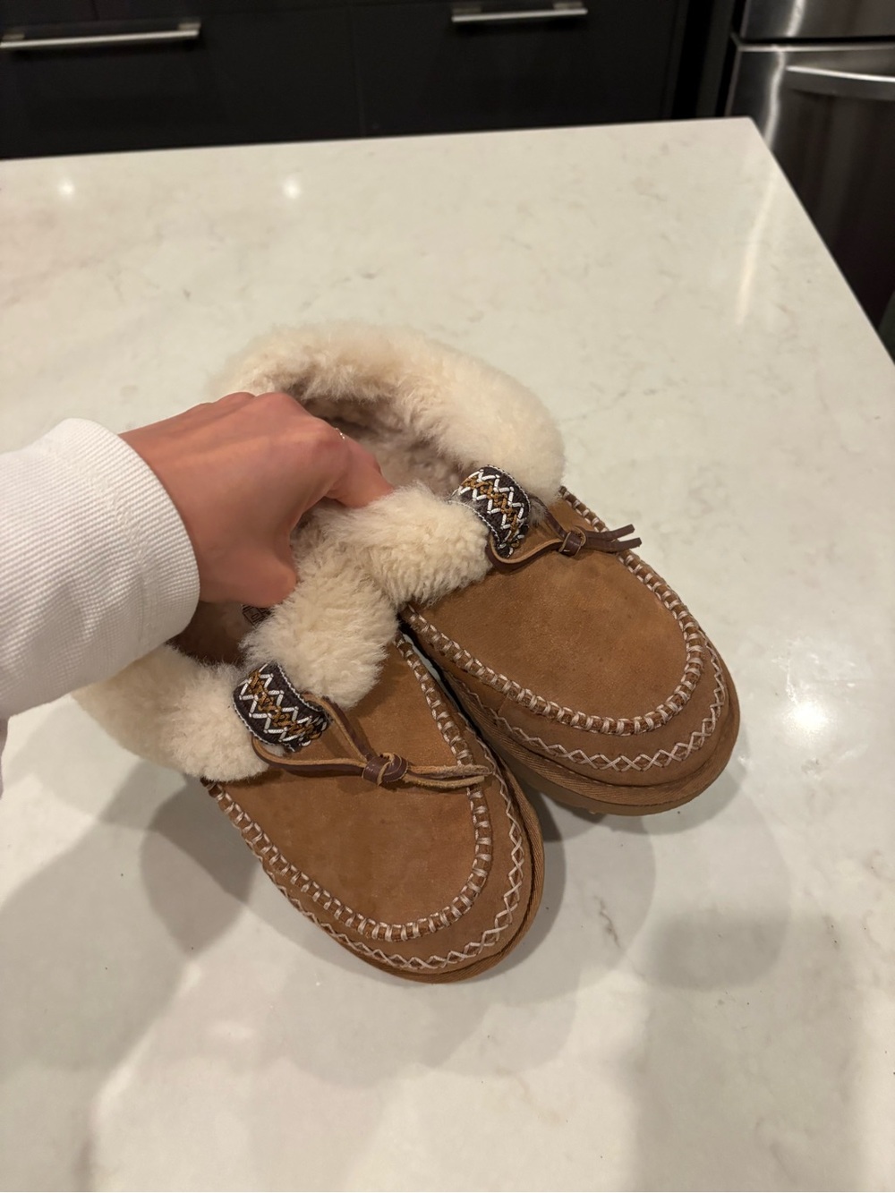Uggs Shearling-Lined Suede Moccasin Slippers - Chestnut - Picture 7 of 13